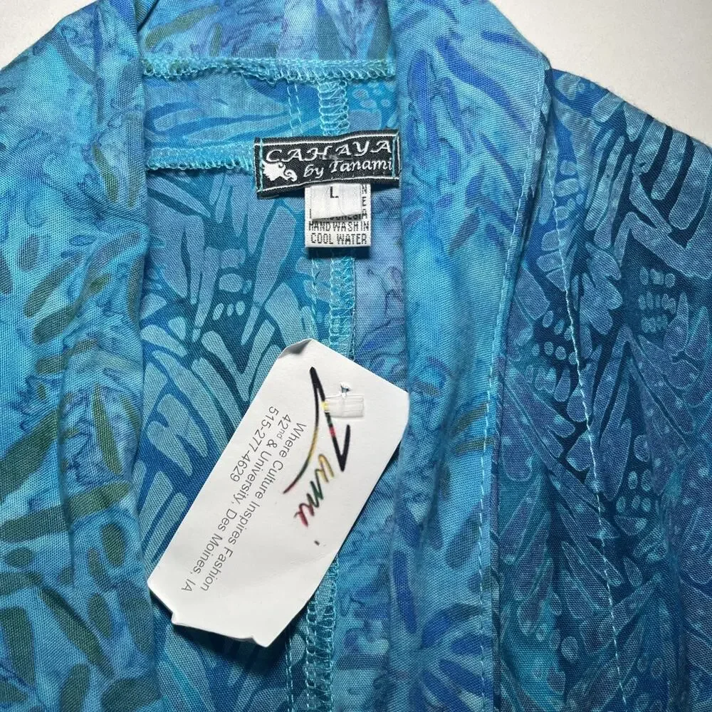 Cahaya by Tanami Open Front Kimono Beach Swim Cover Up Size Large Blue Tropical